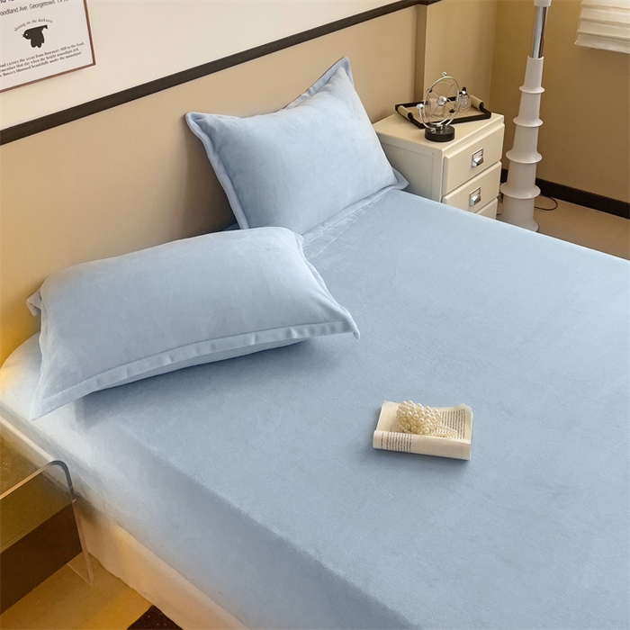 91家纺网 家纺一手货源 找家纺 名兮家居 2025新款高克重加厚纯色牛奶绒床笠床单 素色-水蓝
