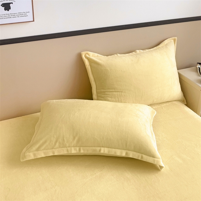 91家纺网 家纺一手货源 找家纺 名兮家居 2025新款高克重加厚纯色牛奶绒床笠床单 素色-米月黄