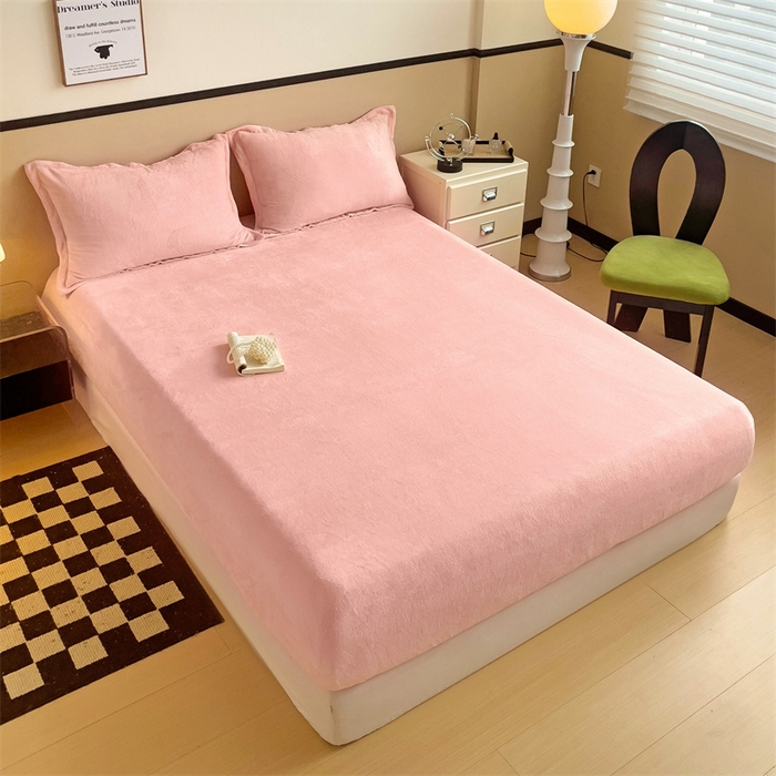 91家纺网 家纺一手货源 找家纺 名兮家居 2025新款高克重加厚纯色牛奶绒床笠床单 素色-浅粉