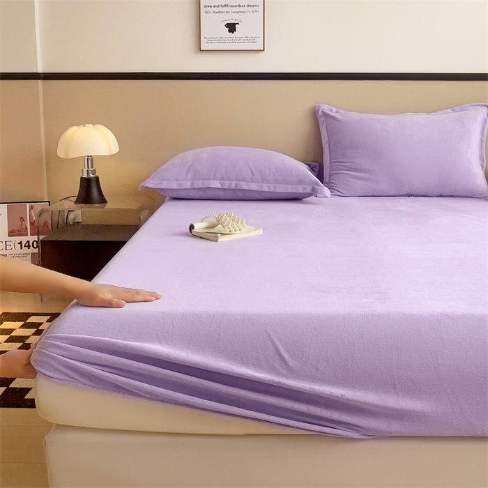 91家纺网 家纺一手货源 找家纺 名兮家居 2025新款高克重加厚纯色牛奶绒床笠床单 素色-丁香紫