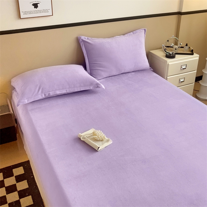91家纺网 家纺一手货源 找家纺 名兮家居 2025新款高克重加厚纯色牛奶绒床笠床单 素色-丁香紫