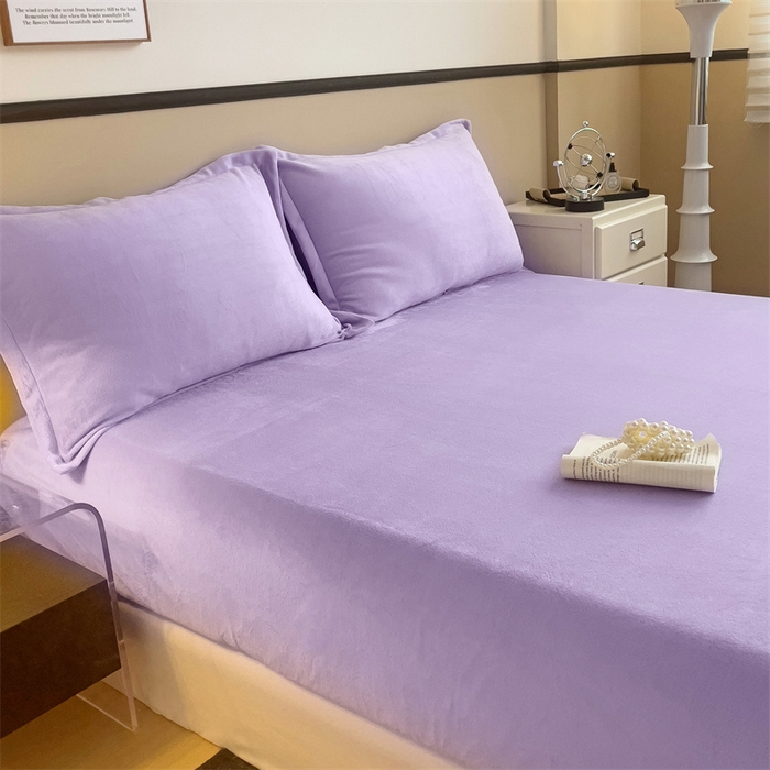 91家纺网 家纺一手货源 找家纺 名兮家居 2025新款高克重加厚纯色牛奶绒床笠床单 素色-丁香紫