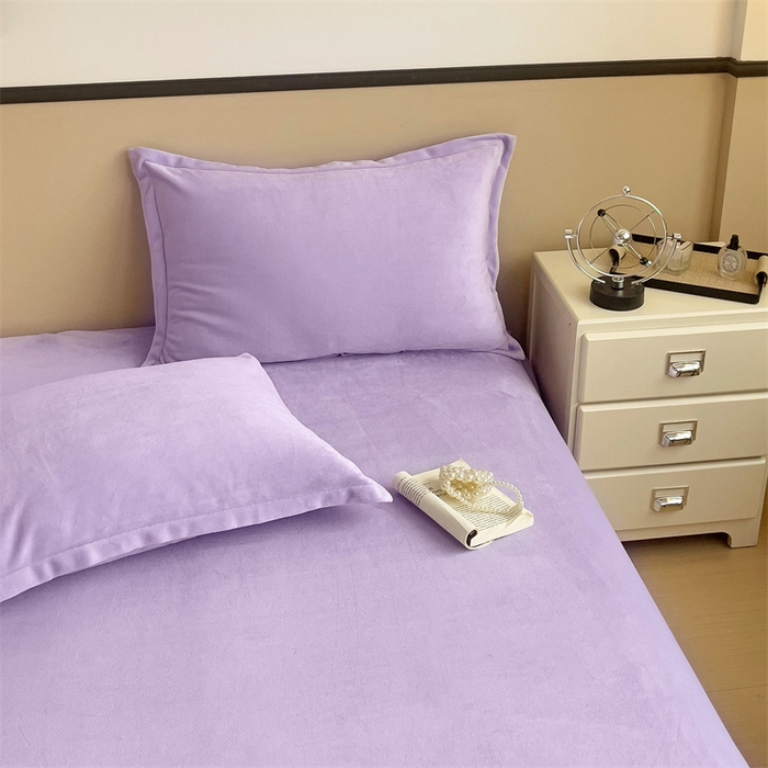 91家纺网 家纺一手货源 找家纺 名兮家居 2025新款高克重加厚纯色牛奶绒床笠床单 素色-丁香紫