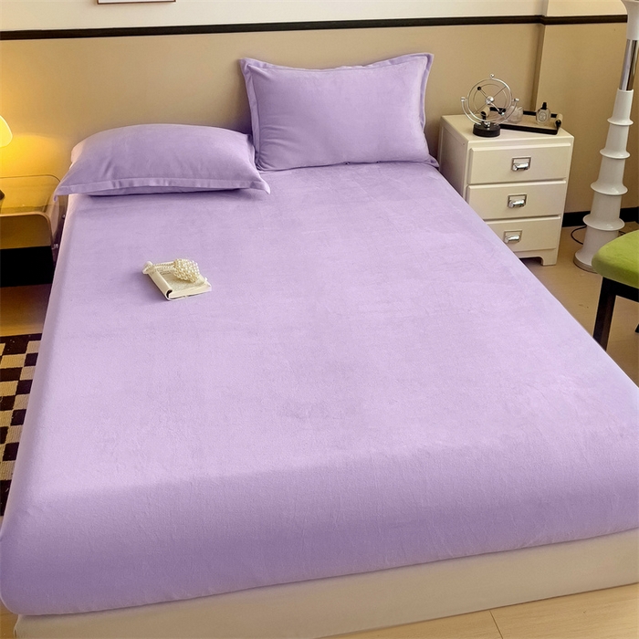 91家纺网 家纺一手货源 找家纺 名兮家居 2025新款高克重加厚纯色牛奶绒床笠床单 素色-丁香紫