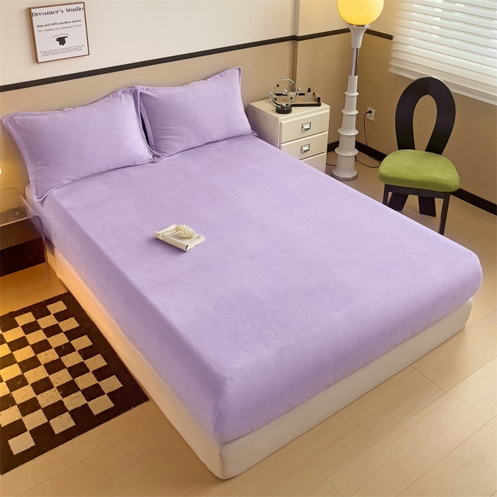 91家纺网 家纺一手货源 找家纺 名兮家居 2025新款高克重加厚纯色牛奶绒床笠床单 素色-丁香紫