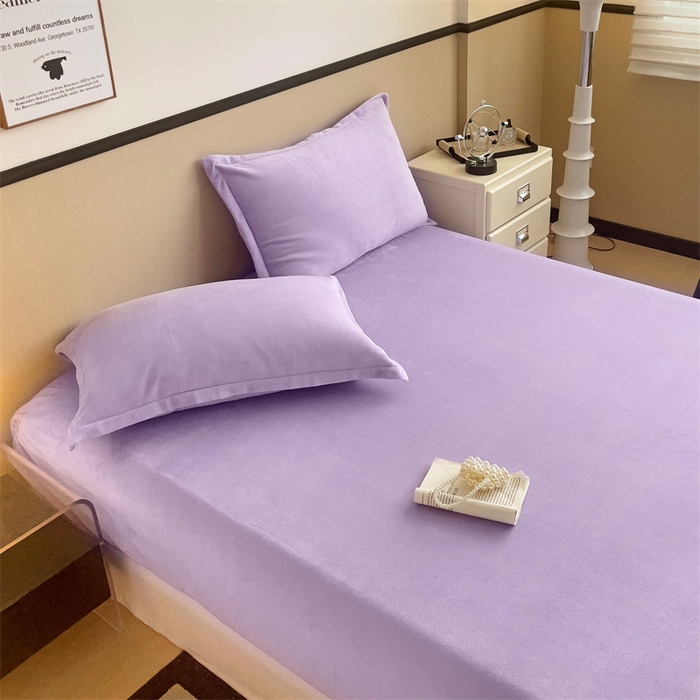 91家纺网 家纺一手货源 找家纺 名兮家居 2025新款高克重加厚纯色牛奶绒床笠床单 素色-丁香紫
