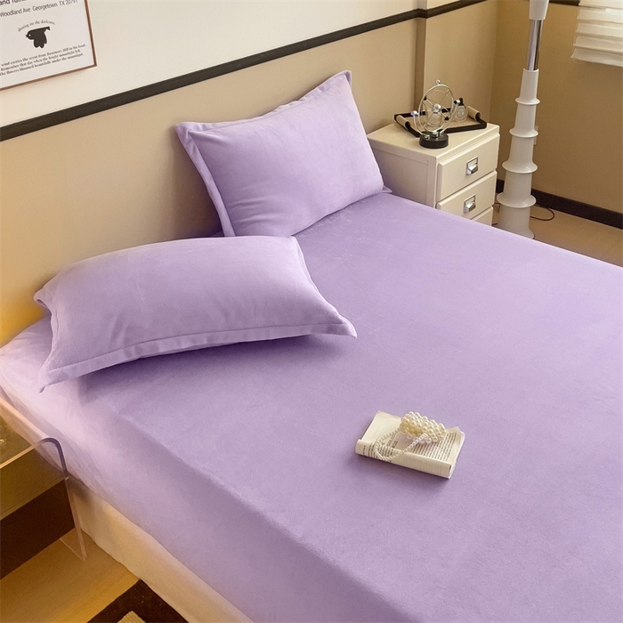 91家纺网 家纺一手货源 找家纺 名兮家居 2025新款高克重加厚纯色牛奶绒床笠床单 素色-丁香紫