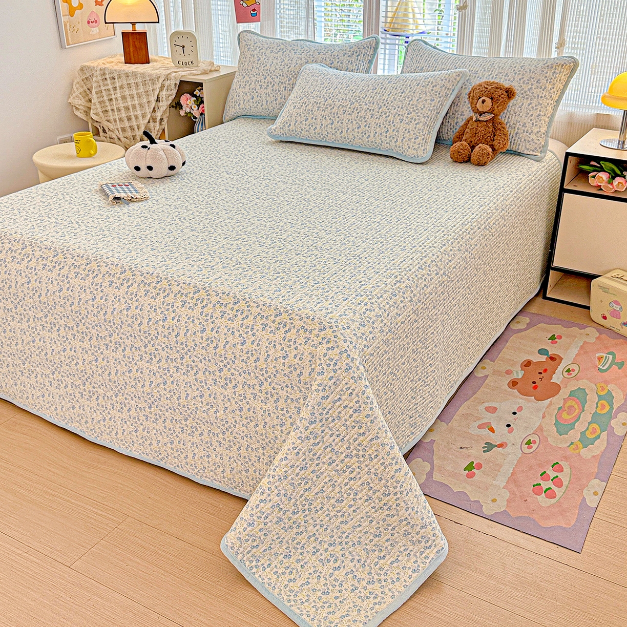 91家纺网 家纺一手货源 找家纺 恒尚居 2025新款全棉牛奶绒床盖四季可用纯棉夹棉床单床褥垫三件套-秋冬款系列一 雪兰【A纯棉-B牛奶绒】