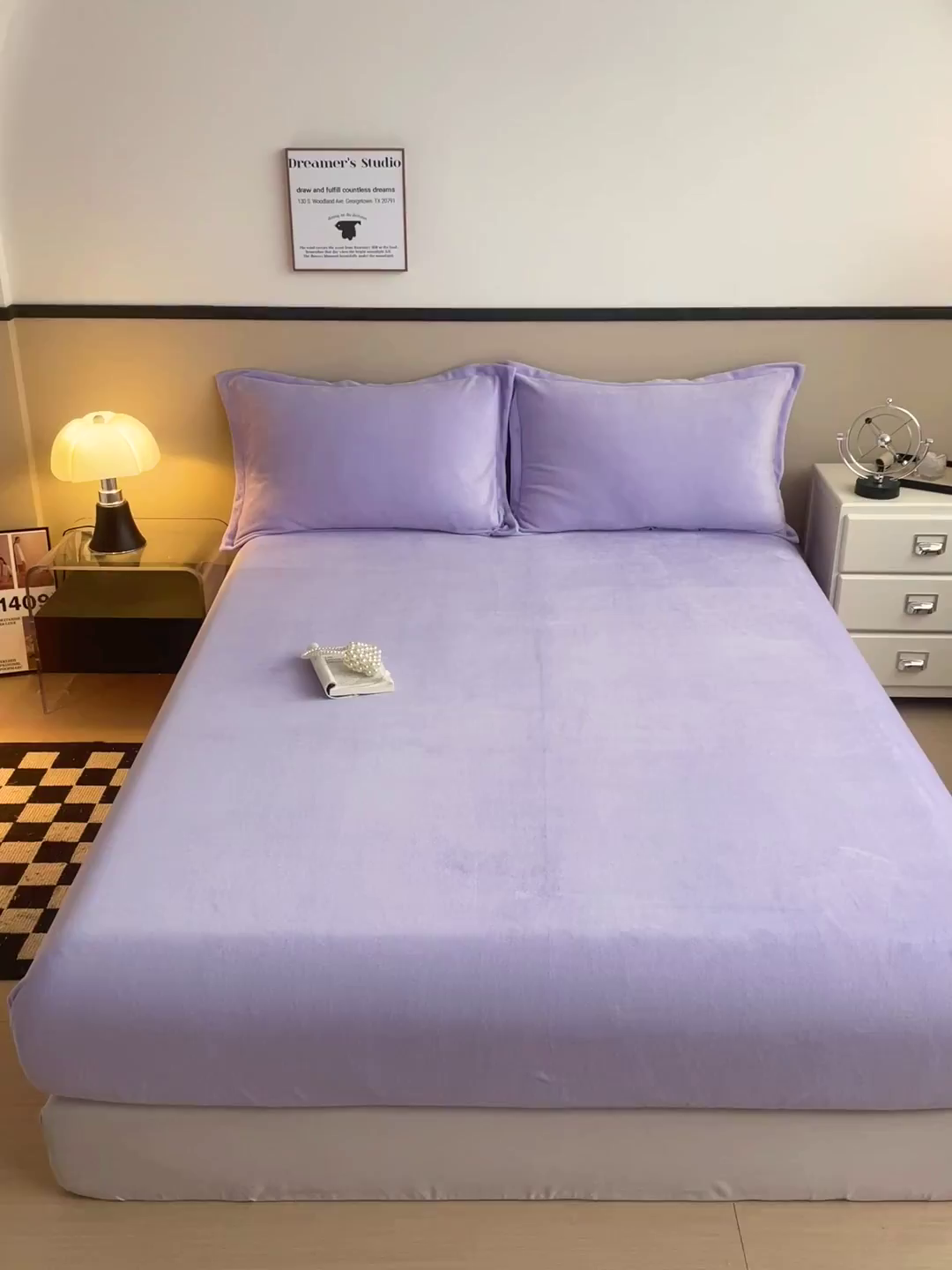 91家纺网 家纺一手货源 找家纺 名兮家居 2025新款高克重加厚纯色牛奶绒床笠床单 素色-丁香紫