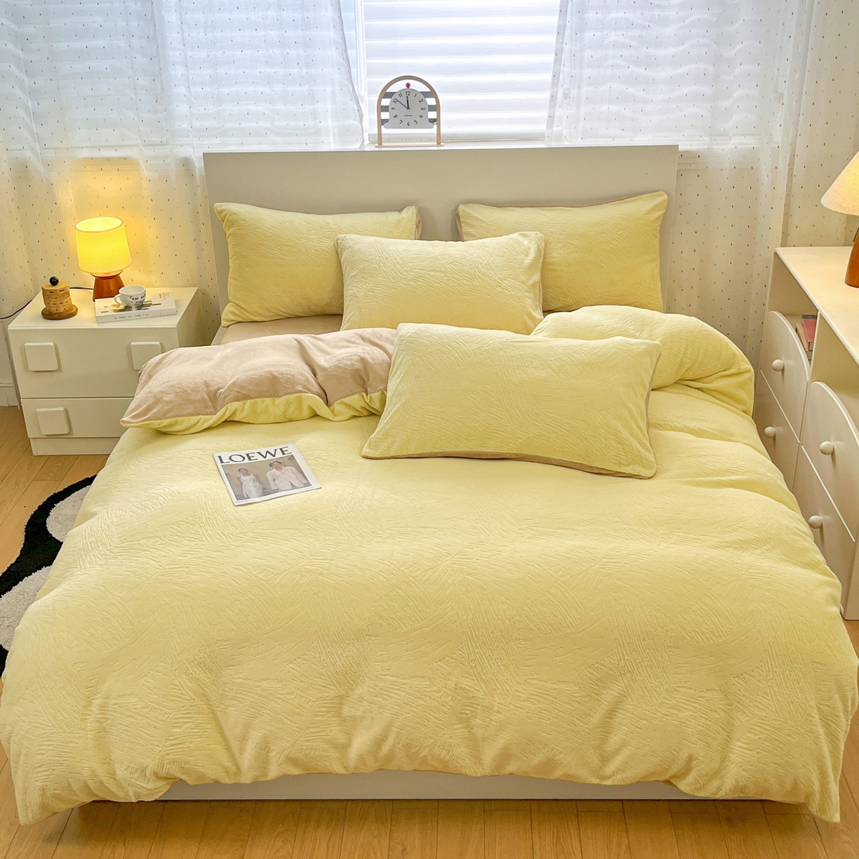 91家纺网 家纺一手货源 找家纺 如一 2025新款3D雕花牛奶绒四件套第三批 肌理纹-黄