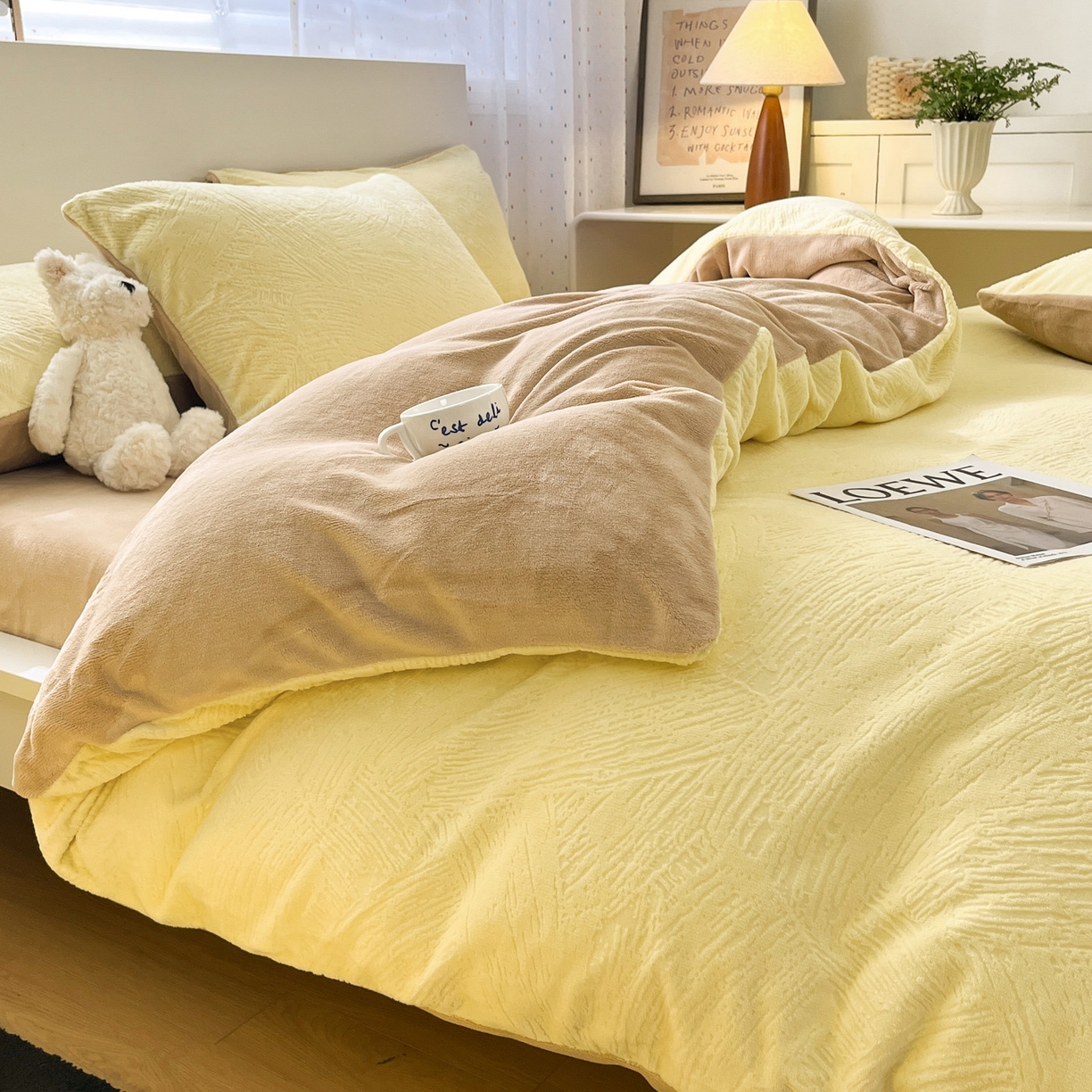 91家纺网 家纺一手货源 找家纺 如一 2025新款3D雕花牛奶绒四件套第三批 肌理纹-黄