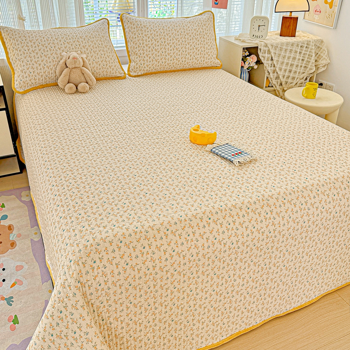 91家纺网 家纺一手货源 找家纺 恒尚居 2025新款全棉牛奶绒床盖四季可用纯棉夹棉床单床褥垫三件套-秋冬款系列一 悦色【A纯棉-B牛奶绒】