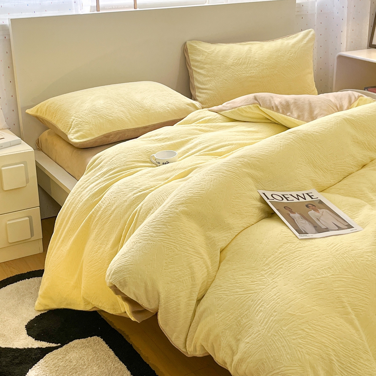 91家纺网 家纺一手货源 找家纺 如一 2025新款3D雕花牛奶绒四件套第三批 肌理纹-黄