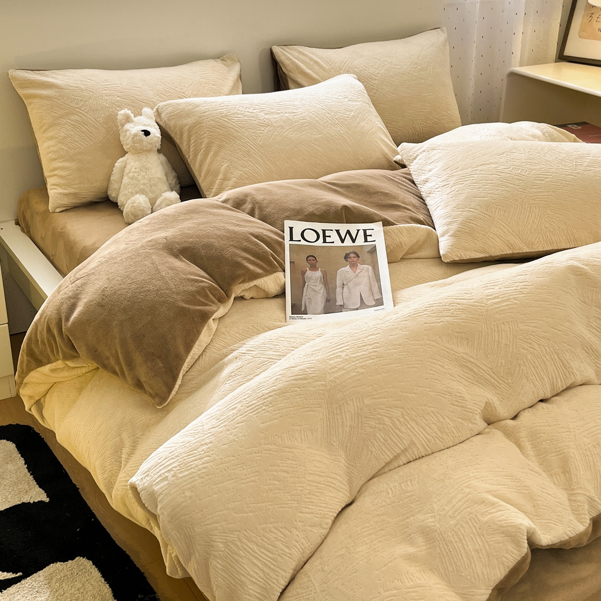 91家纺网 家纺一手货源 找家纺 如一 2025新款3D雕花牛奶绒四件套第三批 肌理纹-杏