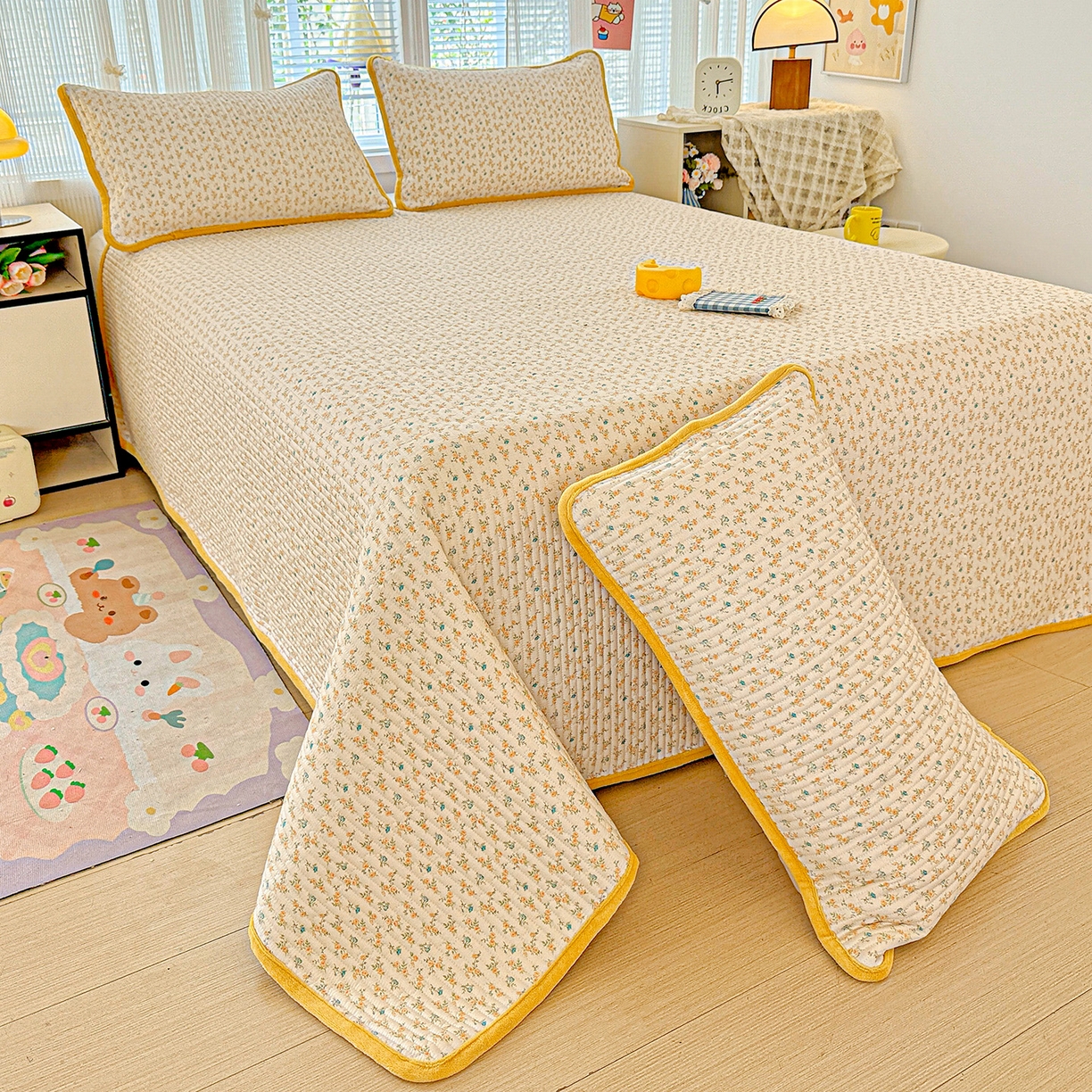 91家纺网 家纺一手货源 找家纺 恒尚居 2025新款全棉牛奶绒床盖四季可用纯棉夹棉床单床褥垫三件套-秋冬款系列一 悦色【A纯棉-B牛奶绒】