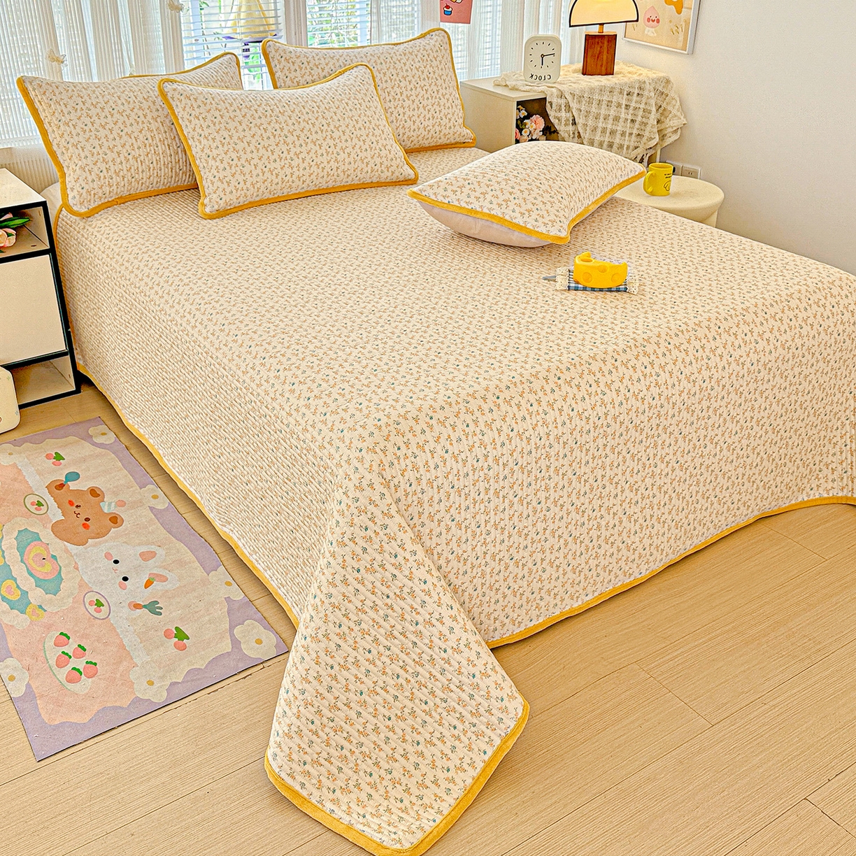 91家纺网 家纺一手货源 找家纺 恒尚居 2025新款全棉牛奶绒床盖四季可用纯棉夹棉床单床褥垫三件套-秋冬款系列一 悦色【A纯棉-B牛奶绒】