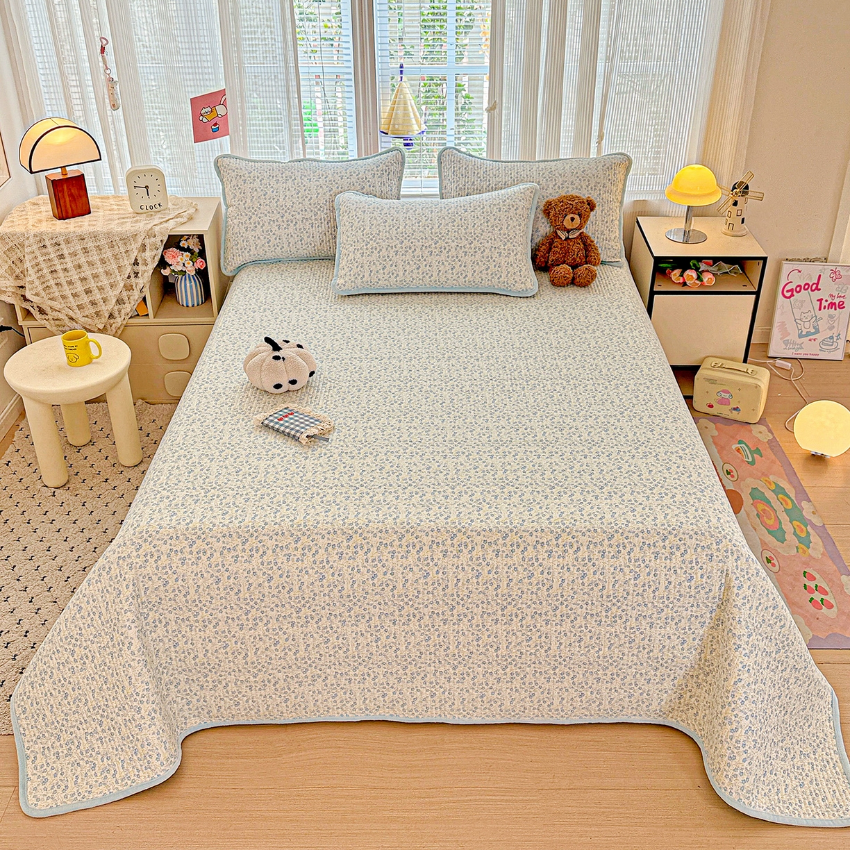 91家纺网 家纺一手货源 找家纺 恒尚居 2025新款全棉牛奶绒床盖四季可用纯棉夹棉床单床褥垫三件套-秋冬款系列一 雪兰【A纯棉-B牛奶绒】