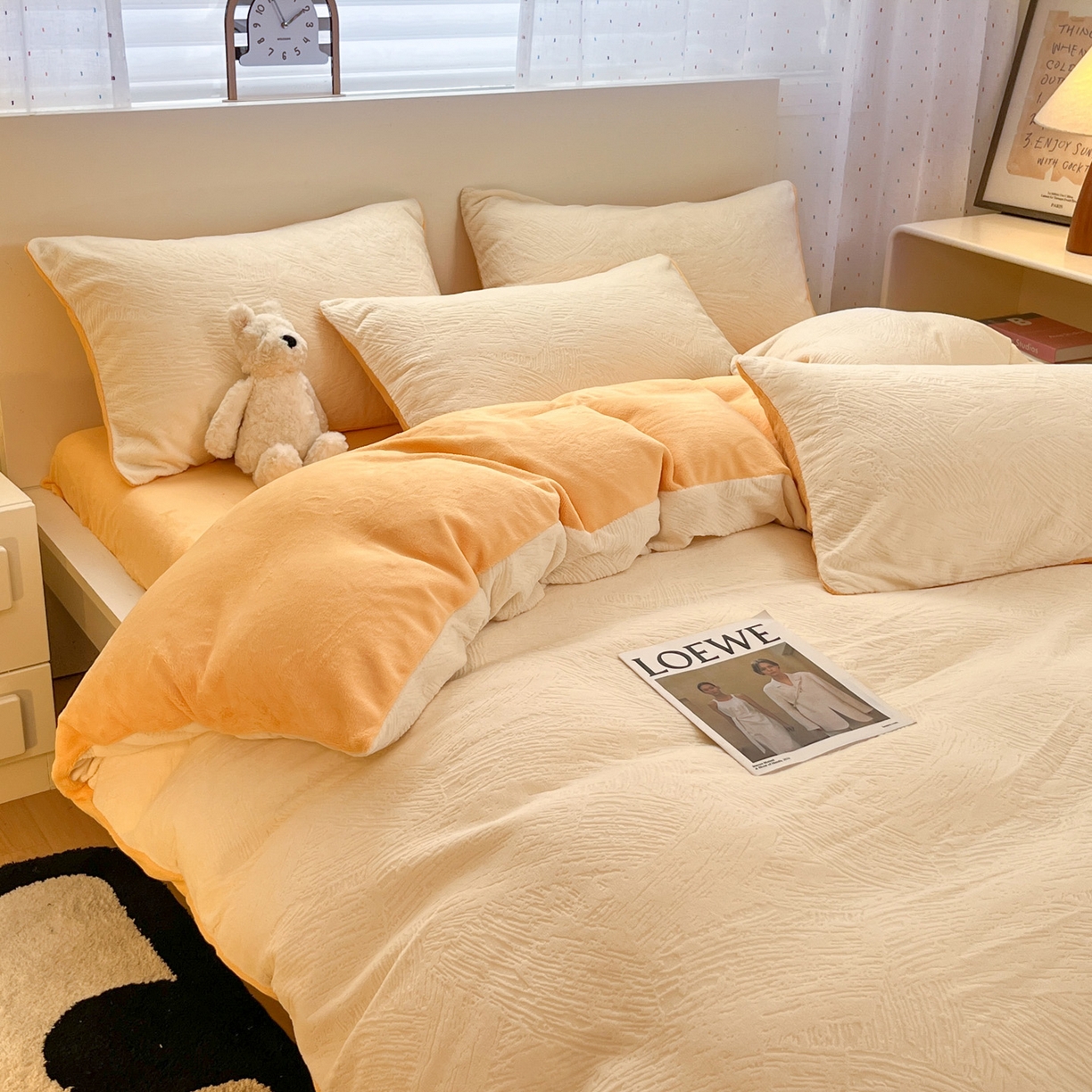 91家纺网 家纺一手货源 找家纺 如一 2025新款3D雕花牛奶绒四件套第三批 肌理纹-白橘