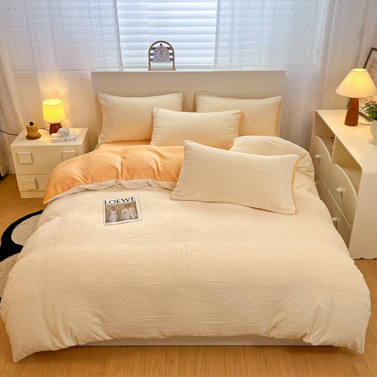 91家纺网 家纺一手货源 找家纺 如一 2025新款3D雕花牛奶绒四件套第三批 肌理纹-白橘