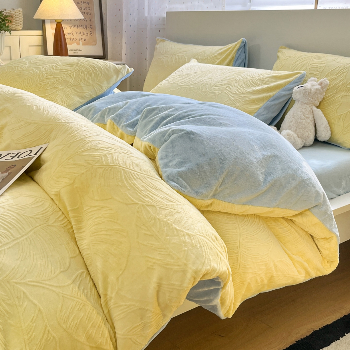 如一 2025新款3D雕花牛奶绒四件套第三批 芭蕉叶-黄