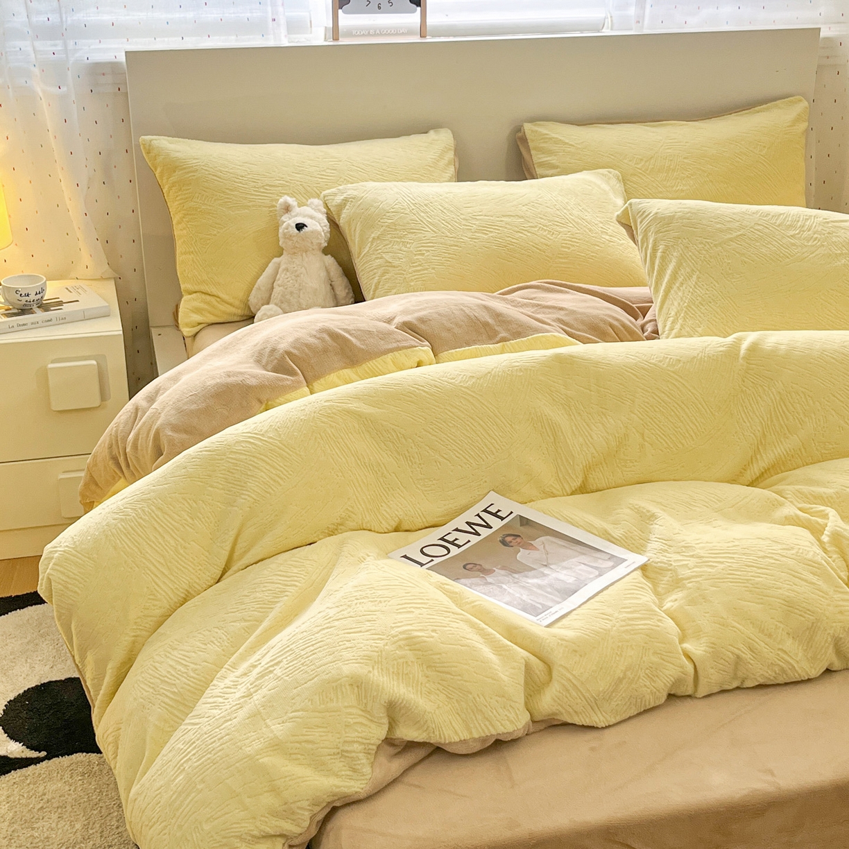 91家纺网 家纺一手货源 找家纺 如一 2025新款3D雕花牛奶绒四件套第三批 肌理纹-黄