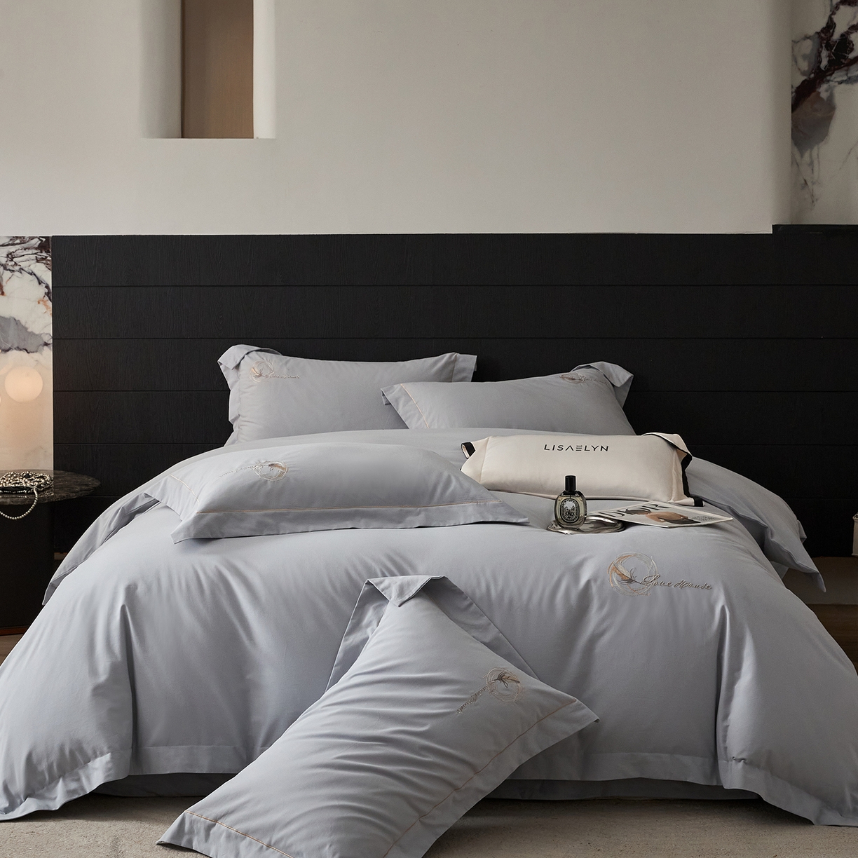 琉宿家纺 2025新款全棉轻奢磨毛宽边工艺四件套 青羽（蓝）