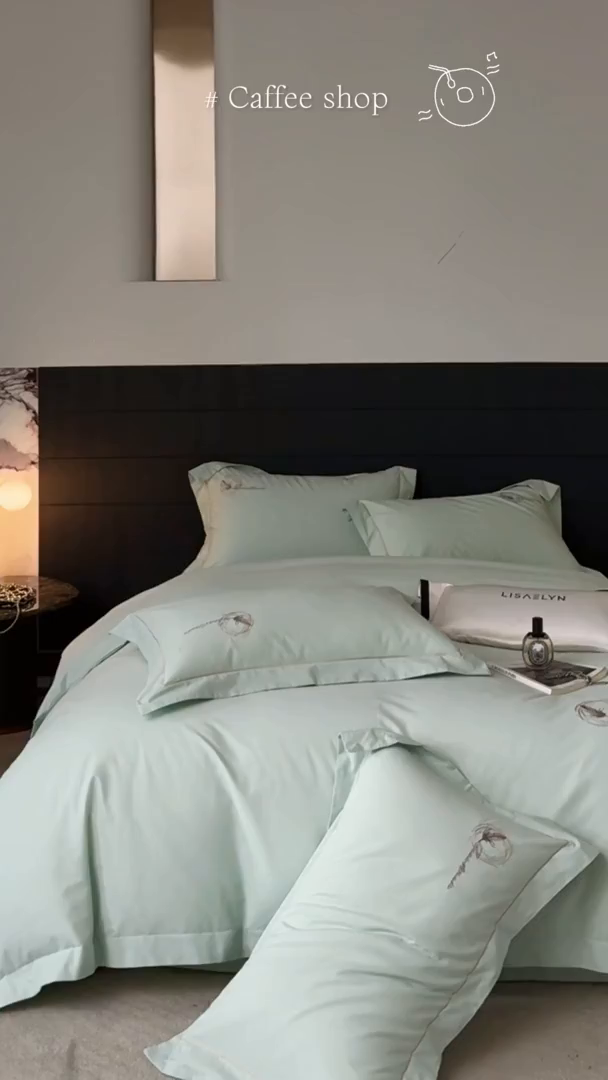 91家纺网 家纺一手货源 找家纺 琉宿家纺 2025新款全棉轻奢磨毛宽边工艺四件套 青羽（绿）