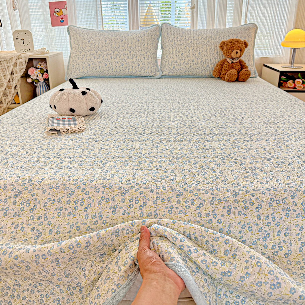 91家纺网 家纺一手货源 找家纺 恒尚居 2025新款全棉牛奶绒床盖四季可用纯棉夹棉床单床褥垫三件套-秋冬款系列一 雪兰【A纯棉-B牛奶绒】