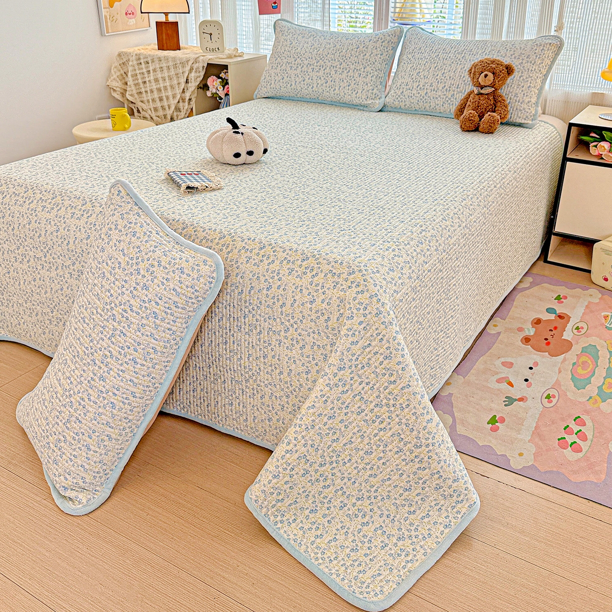 91家纺网 家纺一手货源 找家纺 恒尚居 2025新款全棉牛奶绒床盖四季可用纯棉夹棉床单床褥垫三件套-秋冬款系列一 雪兰【A纯棉-B牛奶绒】