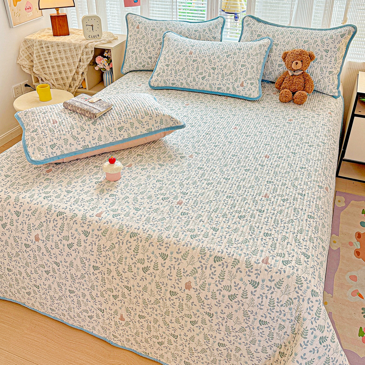 91家纺网 家纺一手货源 找家纺 恒尚居 2025新款全棉牛奶绒床盖四季可用纯棉夹棉床单床褥垫三件套-秋冬款系列一 绿野仙踪【A纯棉-B牛奶绒】