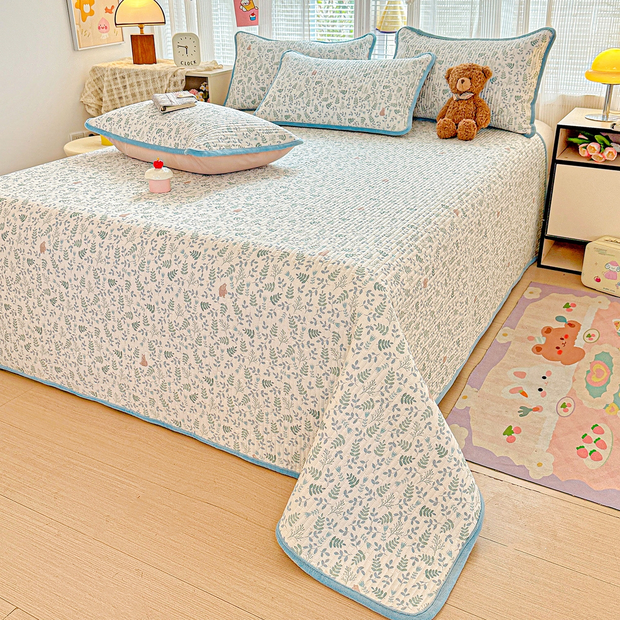 91家纺网 家纺一手货源 找家纺 恒尚居 2025新款全棉牛奶绒床盖四季可用纯棉夹棉床单床褥垫三件套-秋冬款系列一 绿野仙踪【A纯棉-B牛奶绒】