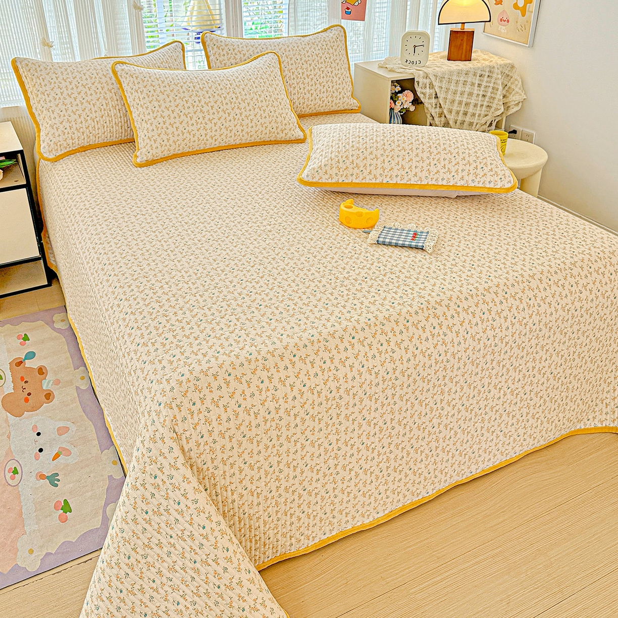 91家纺网 家纺一手货源 找家纺 恒尚居 2025新款全棉牛奶绒床盖四季可用纯棉夹棉床单床褥垫三件套-秋冬款系列一 悦色【A纯棉-B牛奶绒】