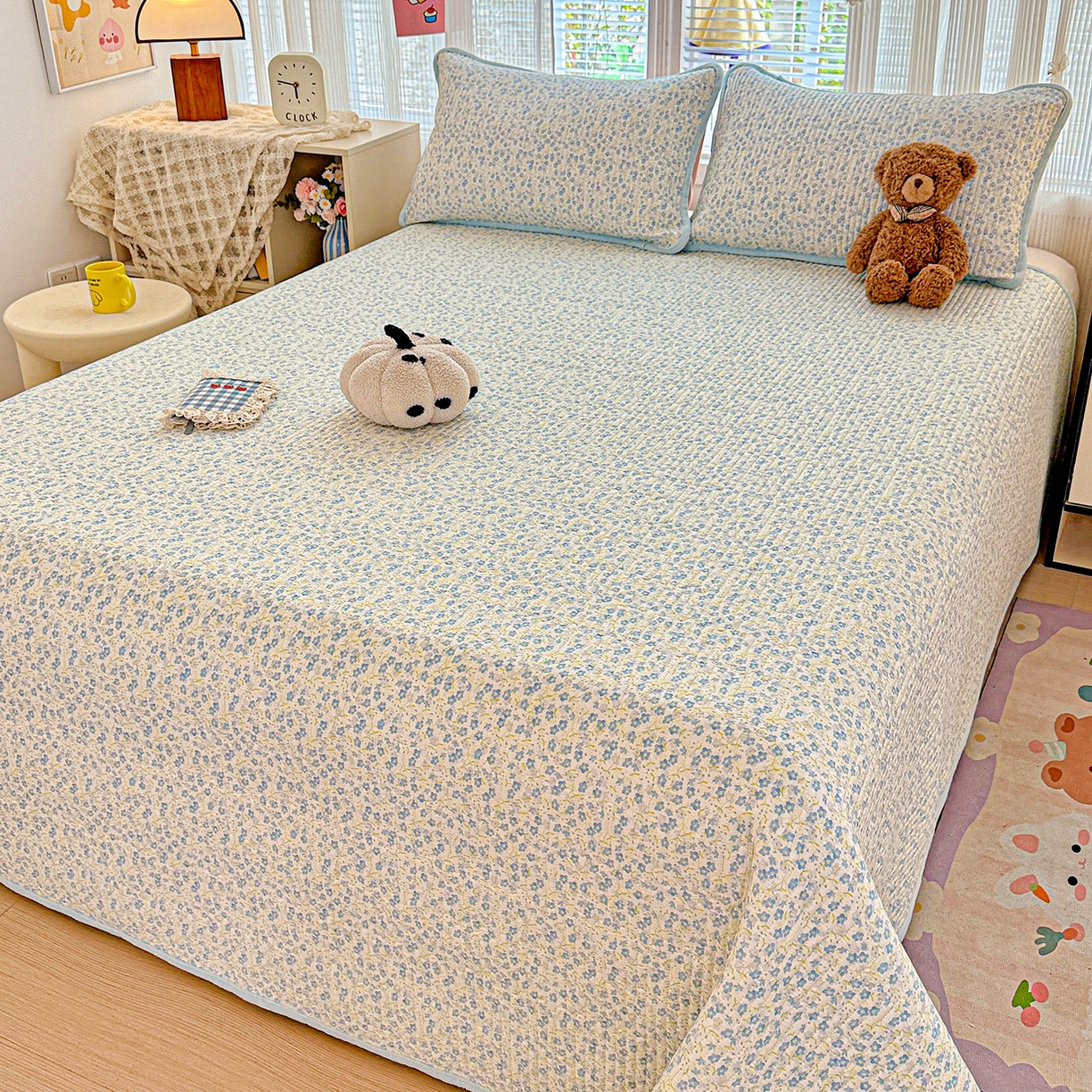 91家纺网 家纺一手货源 找家纺 恒尚居 2025新款全棉牛奶绒床盖四季可用纯棉夹棉床单床褥垫三件套-秋冬款系列一 雪兰【A纯棉-B牛奶绒】