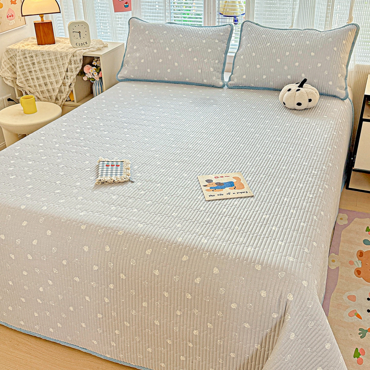 91家纺网 家纺一手货源 找家纺 恒尚居 2025新款全棉牛奶绒床盖四季可用纯棉夹棉床单床褥垫三件套-秋冬款系列一 南瓜点点【A纯棉-B牛奶绒】