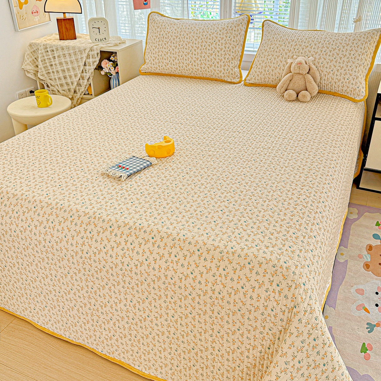 91家纺网 家纺一手货源 找家纺 恒尚居 2025新款全棉牛奶绒床盖四季可用纯棉夹棉床单床褥垫三件套-秋冬款系列一 悦色【A纯棉-B牛奶绒】