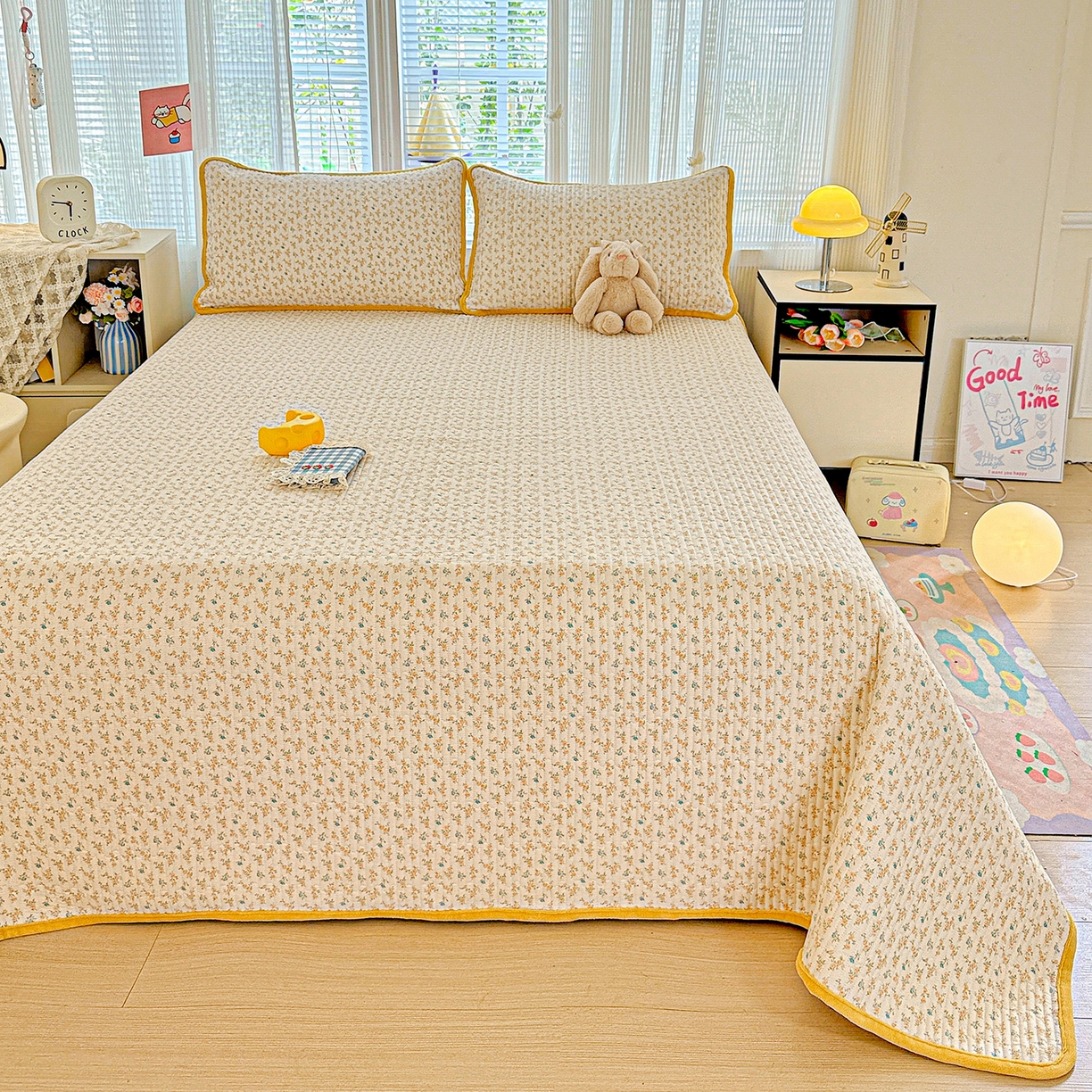 91家纺网 家纺一手货源 找家纺 恒尚居 2025新款全棉牛奶绒床盖四季可用纯棉夹棉床单床褥垫三件套-秋冬款系列一 悦色【A纯棉-B牛奶绒】