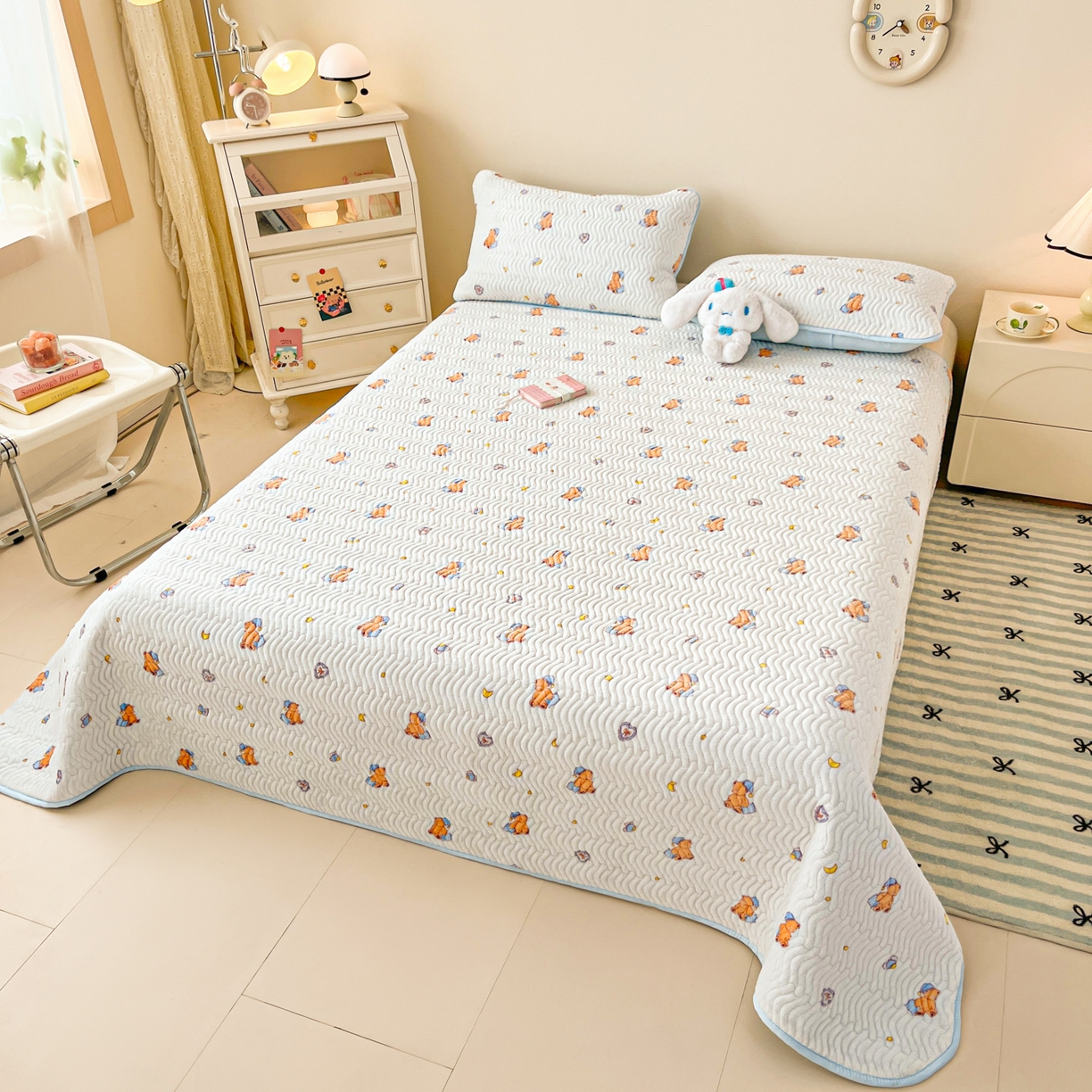 91家纺网 家纺一手货源 找家纺 蓝极人 2025新款牛奶绒印花床盖四季通用 床盖-暖熊星芒