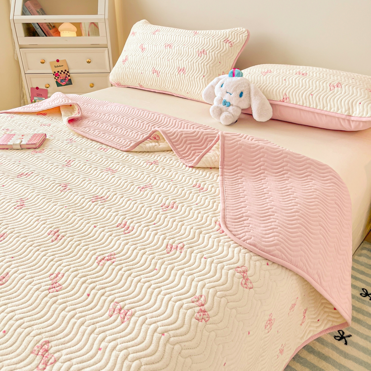 蓝极人 2025新款牛奶绒印花床盖四季通用 床盖-桃漾绮梦