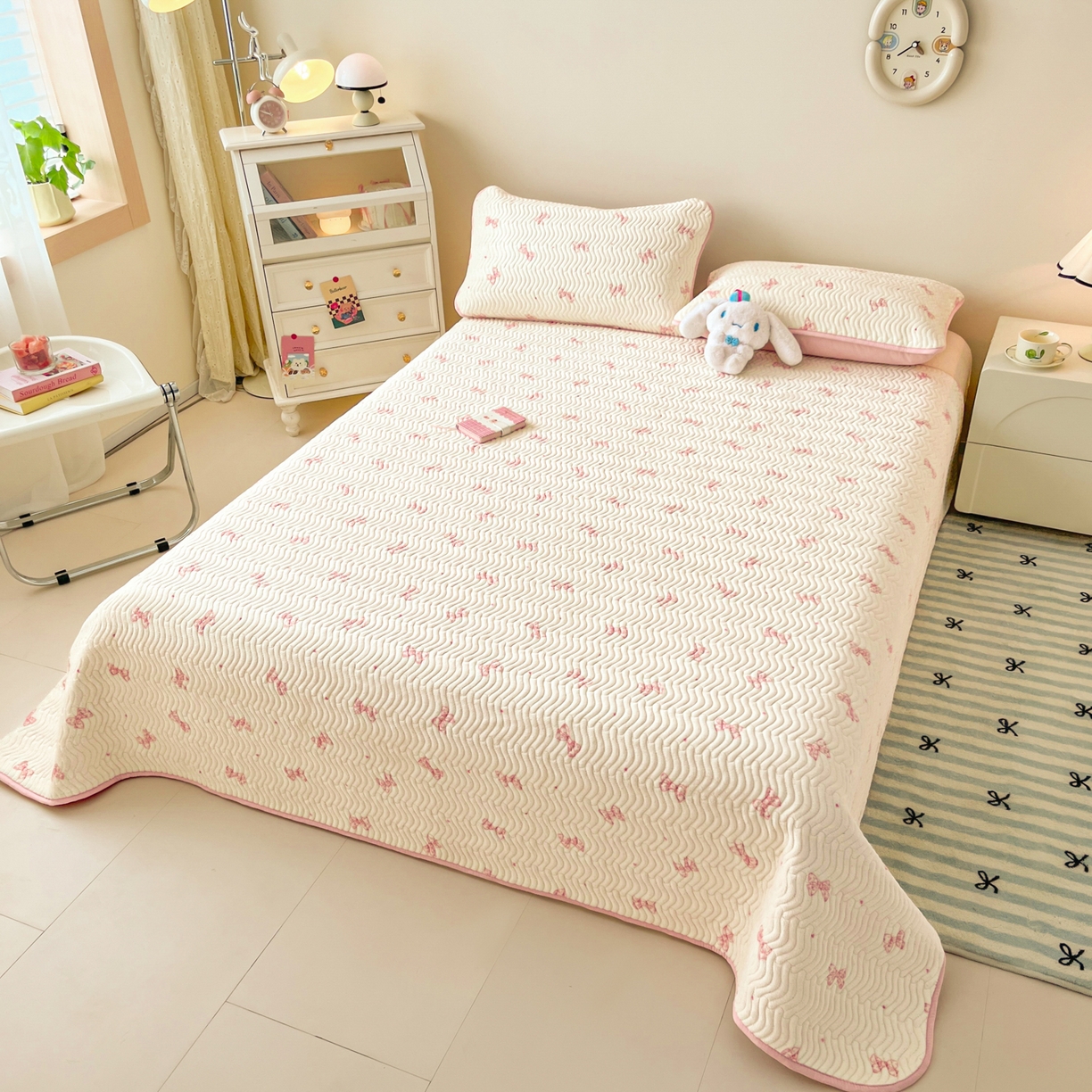 91家纺网 家纺一手货源 找家纺 蓝极人 2025新款牛奶绒印花床盖四季通用 床盖-桃漾绮梦