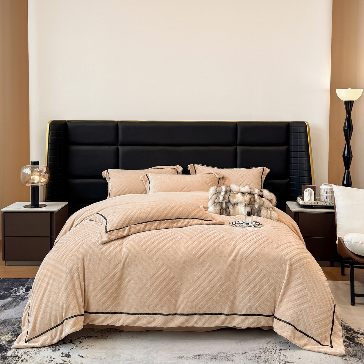 91家纺网 家纺一手货源 找家纺 （总）家居1号家纺 2025新款230克全消光牛奶绒剪花四件套-暖意