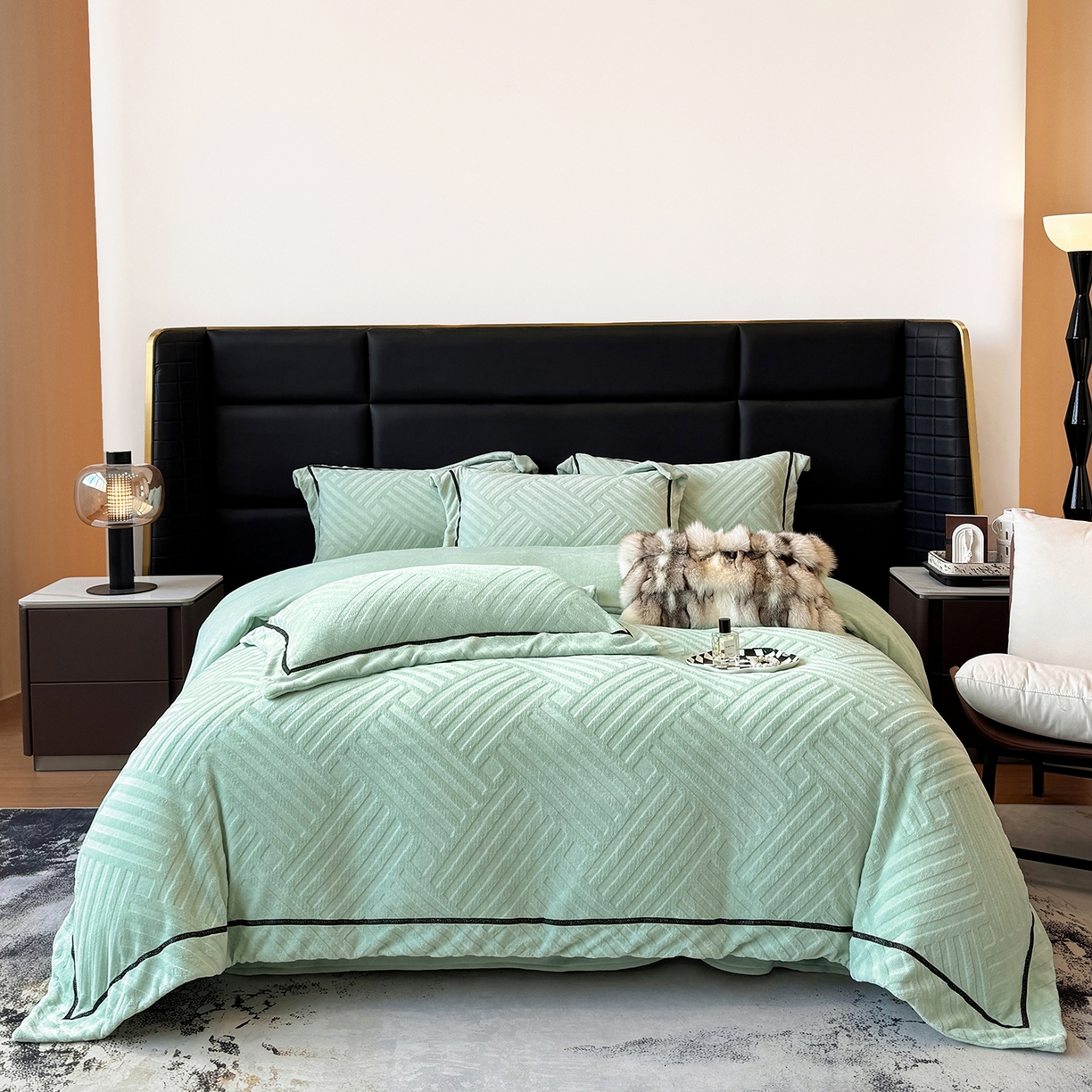 家居1号家纺 2025新款230克全消光牛奶绒剪花四件套-暖意 暖意-果绿