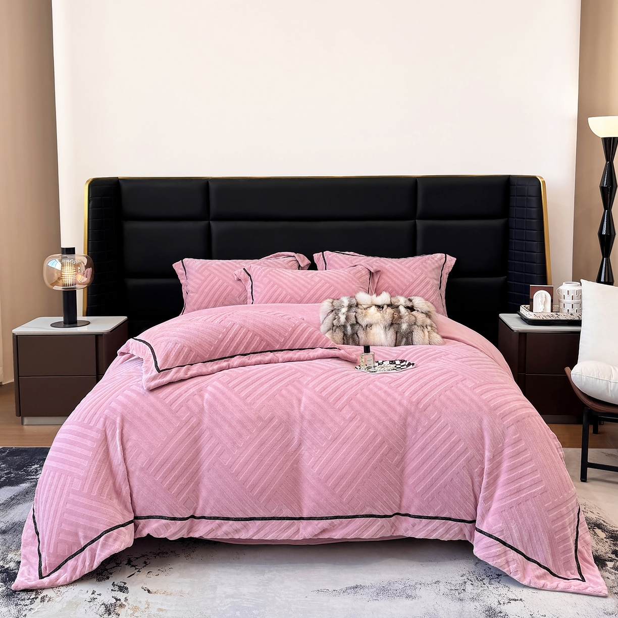 家居1号家纺 2025新款230克全消光牛奶绒剪花四件套-暖意 暖意-豆沙