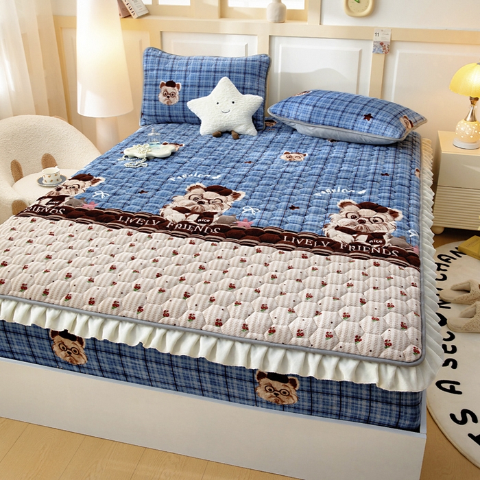 91家纺网 家纺一手货源 找家纺 情煊家纺 2025新款保暖牛奶绒夹棉床笠-花边款 西高地