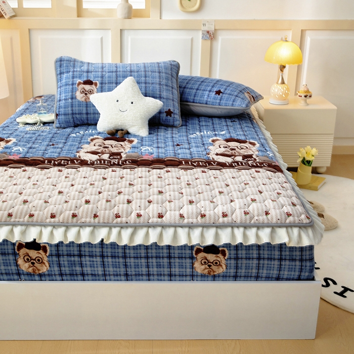 91家纺网 家纺一手货源 找家纺 情煊家纺 2025新款保暖牛奶绒夹棉床笠-花边款 西高地