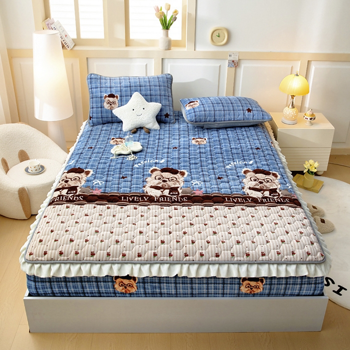 91家纺网 家纺一手货源 找家纺 情煊家纺 2025新款保暖牛奶绒夹棉床笠-花边款 西高地