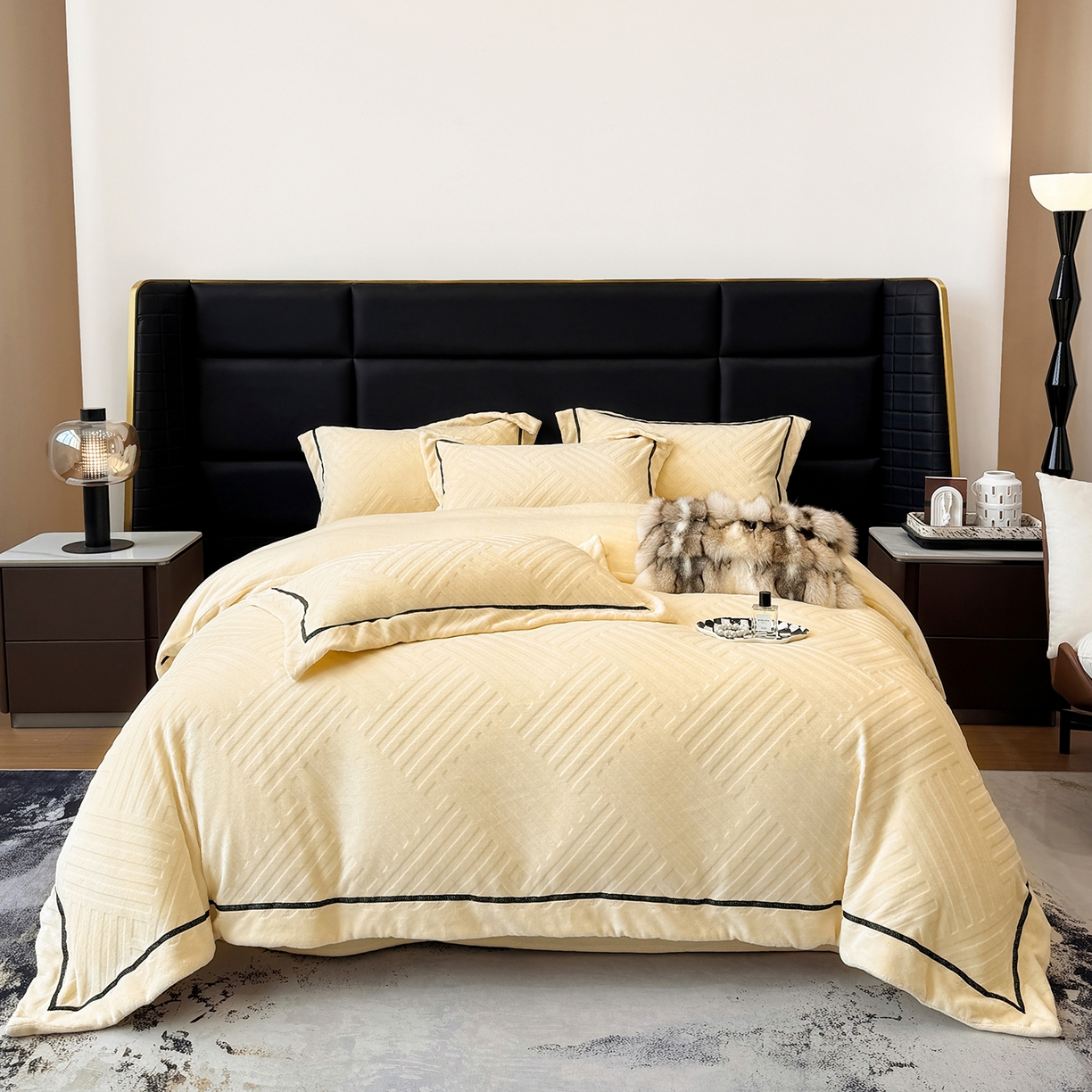 91家纺网 家纺一手货源 找家纺 （总）家居1号家纺 2025新款230克全消光牛奶绒剪花四件套-暖意