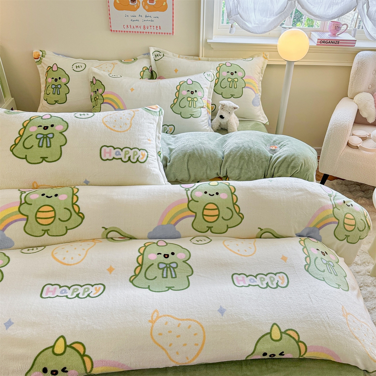 91家纺网 家纺一手货源 找家纺 名兮家居 2025秋冬新款加厚高克重牛奶绒单被套 彩虹奶龙