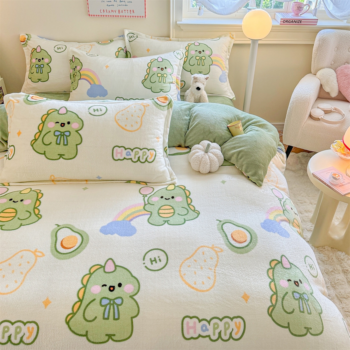 91家纺网 家纺一手货源 找家纺 名兮家居 2025秋冬新款加厚高克重牛奶绒单被套 彩虹奶龙