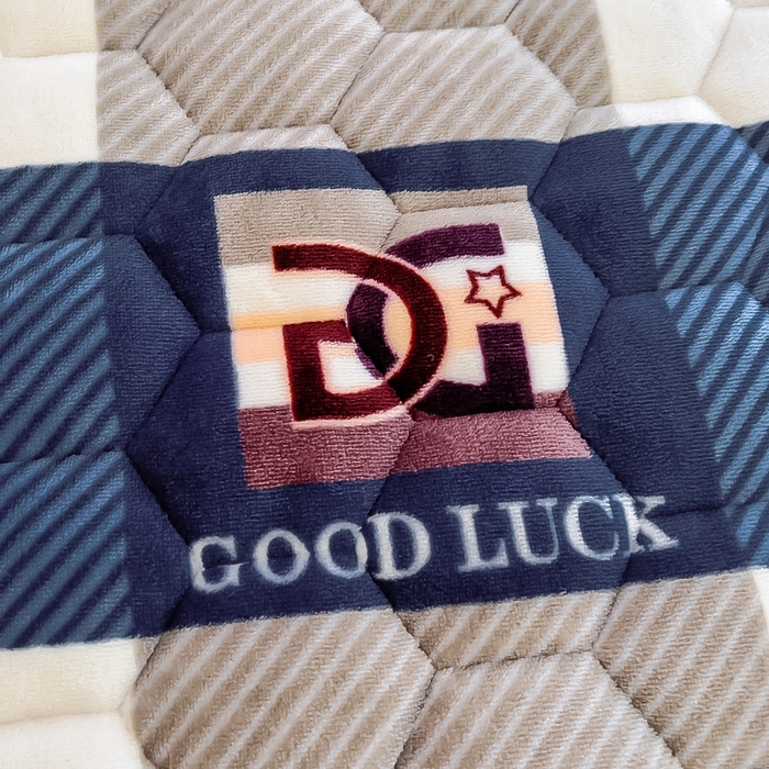 91家纺网 家纺一手货源 找家纺 情煊家纺 2025新款保暖牛奶绒夹棉床笠-花边款 蓝大格