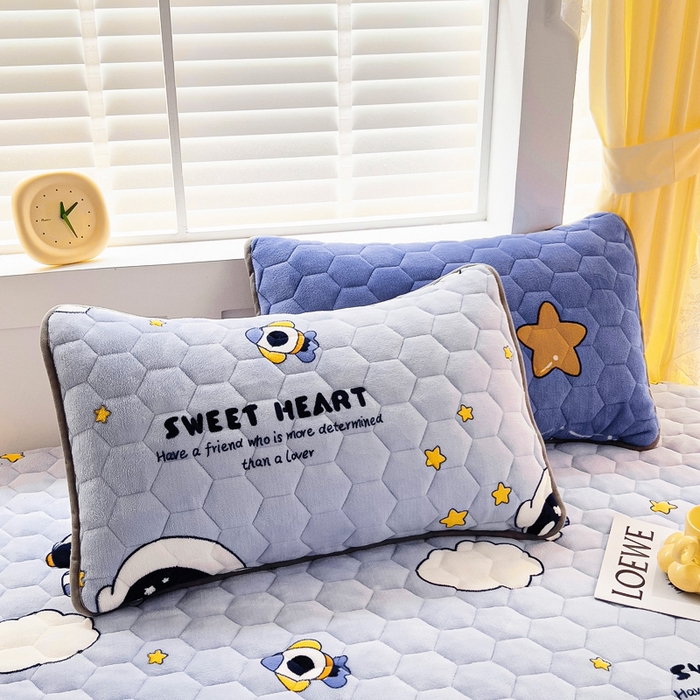 91家纺网 家纺一手货源 找家纺 情煊家纺 2025新款保暖牛奶绒夹棉床笠-花边款 太空漫步